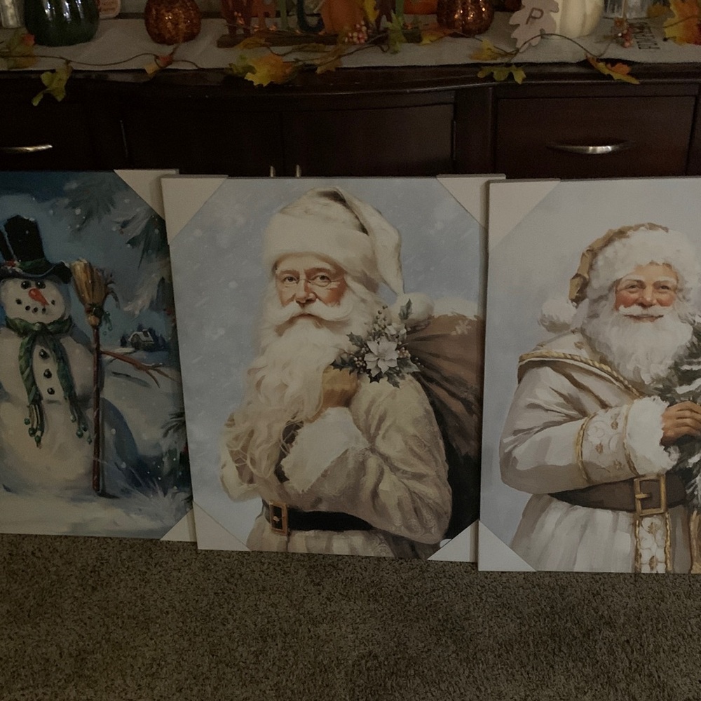 Dollar General  Viral Classic Santa and Snowman Holiday Canvas Trio.  .  3